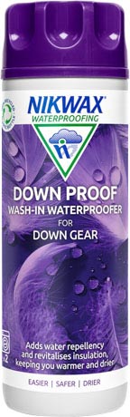 A 300ml bottle of Nikwax Down Proof, a wash-in waterproofer for all down clothing and sleeping bags