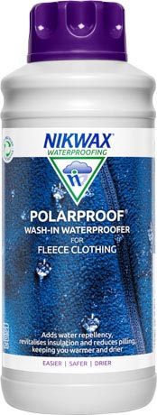 A 1 litre bottle of Nikwax Polar Proof, waterproofer for fleece and synthetic insulating clothing.
