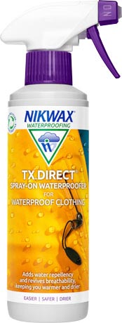 A 300ml bottle of Nikwax TX.Direct, our spray-on waterproofing for all breathable waterproof clothing with wicking liners.