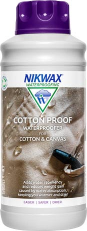 A 1 litre bottle of Nikwax Cotton Proof, a high performance waterproofer for cotton and polycotton clothing and equipment